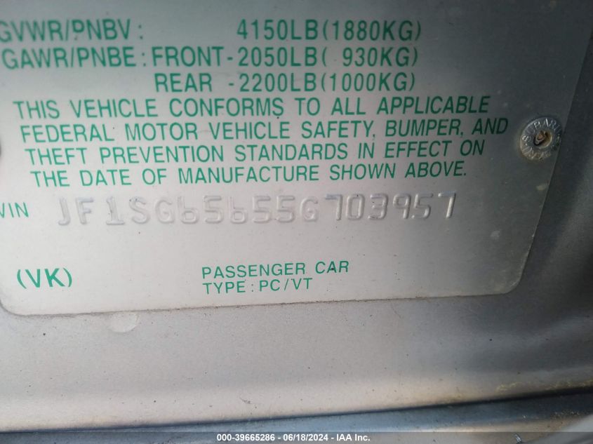 2005 Subaru Forester 2.5Xs VIN: JF1SG65655G703957 Lot: 39665286