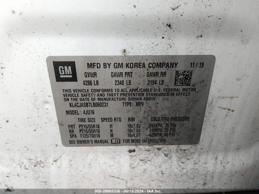 2020 Buick Encore Preferred VIN: KL4CJASB7LB060231 Lot: 39665336