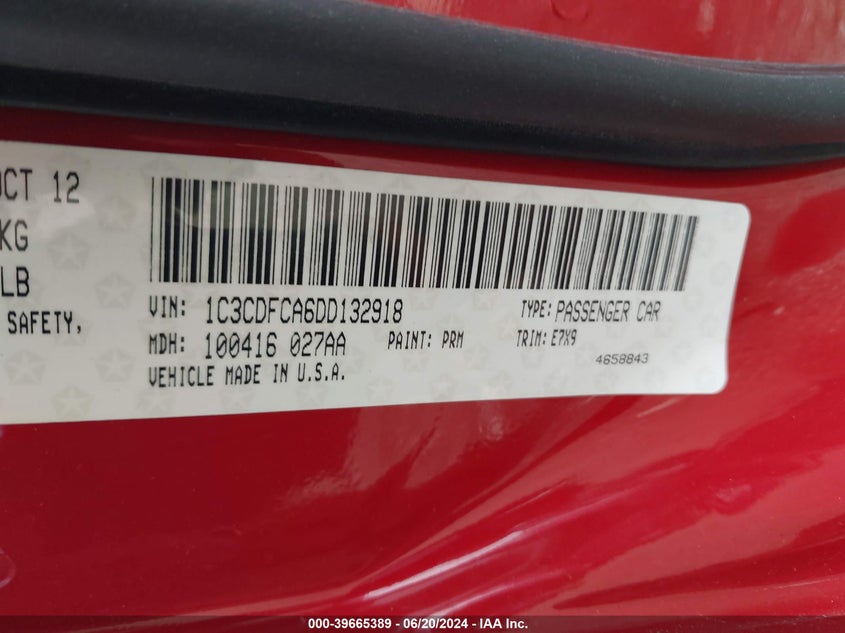 2013 DODGE DART LIMITED - 1C3CDFCA6DD132918