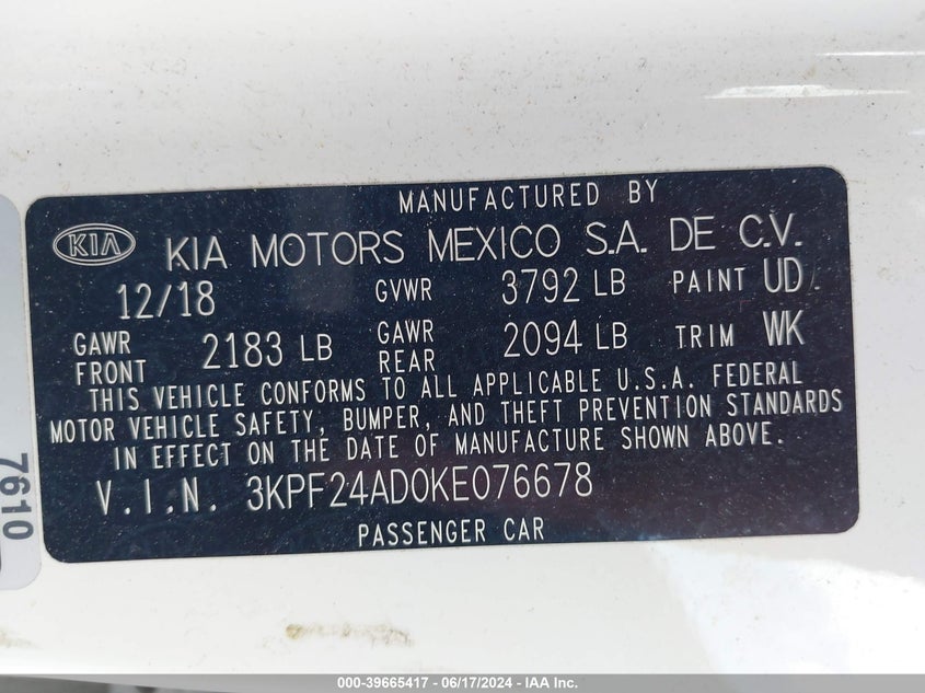 2019 KIA FORTE SUPERCREW - 3KPF24AD0KE076678