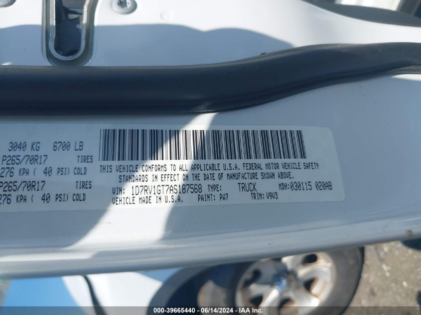 2010 Dodge Ram 1500 St VIN: 1D7RV1GT7AS187568 Lot: 39665440