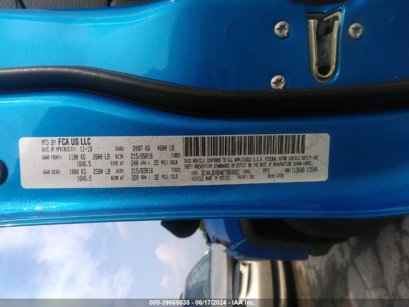 2019 Jeep Compass Sport 4X4 VIN: 3C4NJDAB4KT664821 Lot: 39665635