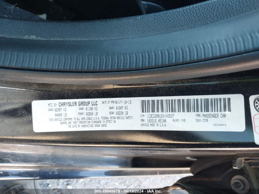 2014 Dodge Avenger Se VIN: 1C3CDZAB1EN143527 Lot: 39665679