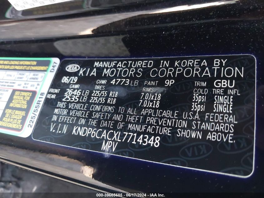 2020 Kia Sportage S VIN: KNDP6CACXL7714348 Lot: 39665685