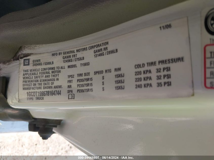 2007 Chevrolet Colorado Work Truck VIN: 1GCDT199578164744 Lot: 39665807