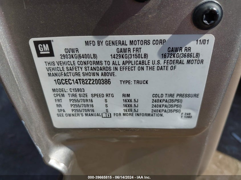 2002 Chevrolet Silverado 1500 Ls VIN: 1GCEC14T82Z200386 Lot: 39665815