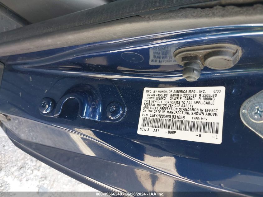 2003 Honda Element Ex VIN: 5J6YH28593L031056 Lot: 39666249