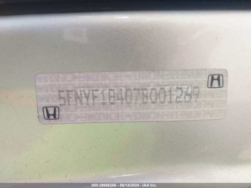 2007 Honda Pilot Ex VIN: 5FNYF18407B001269 Lot: 39666266