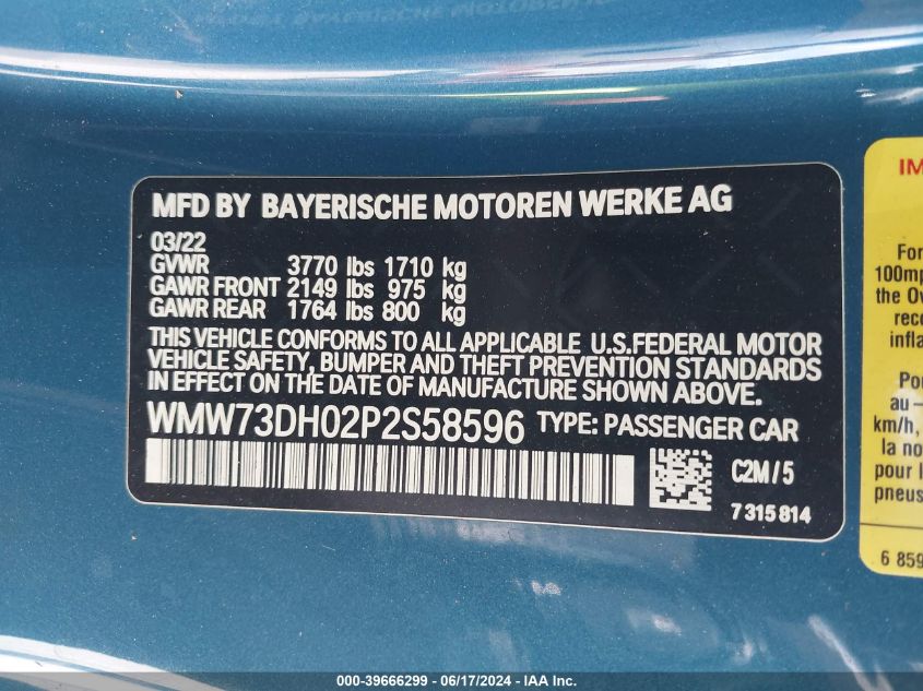 2023 Mini Hardtop John Cooper Works VIN: WMW73DH02P2S58596 Lot: 39666299