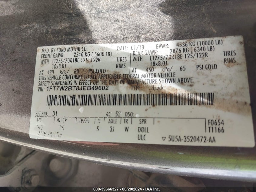 1FT7W2BT8JEB49602 2018 Ford F-250 Xlt