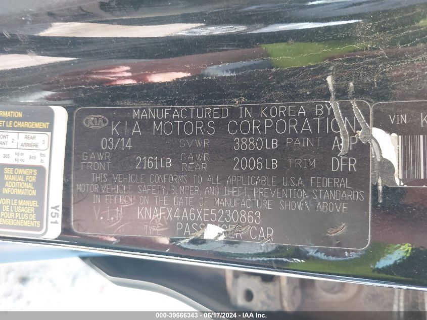 2014 Kia Forte Lx VIN: KNAFX4A6XE5230863 Lot: 39666343