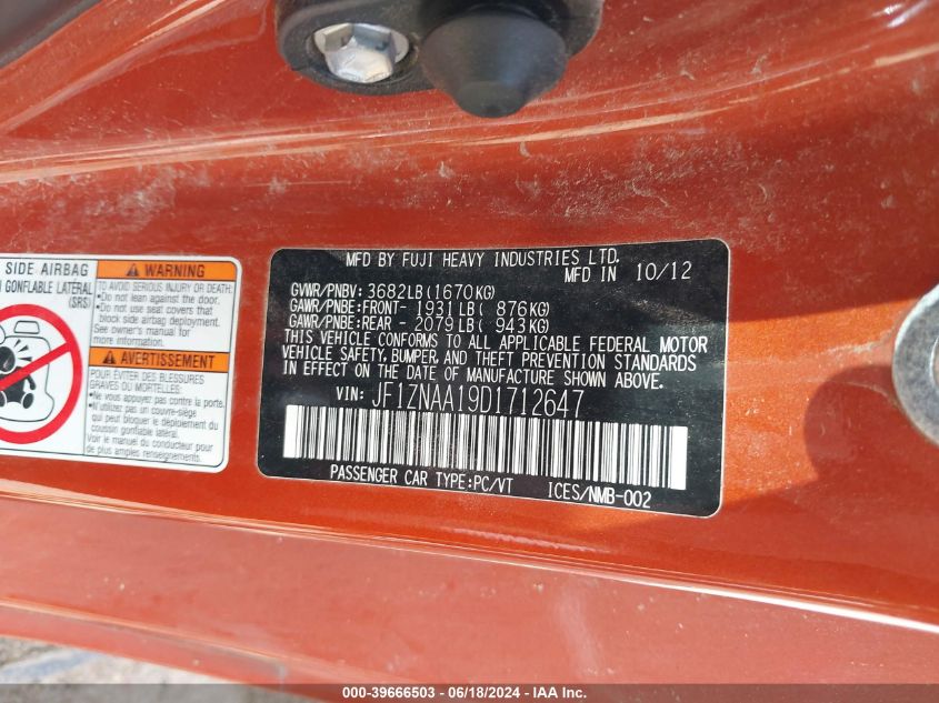 2013 Scion Fr-S VIN: JF1ZNAA19D1712647 Lot: 39666503