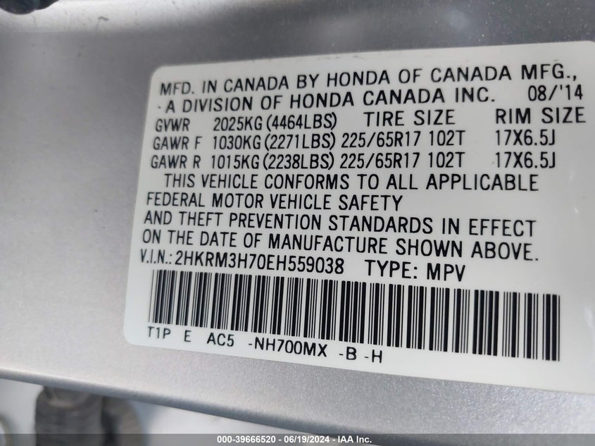 2014 HONDA CR-V EXL - 2HKRM3H70EH559038