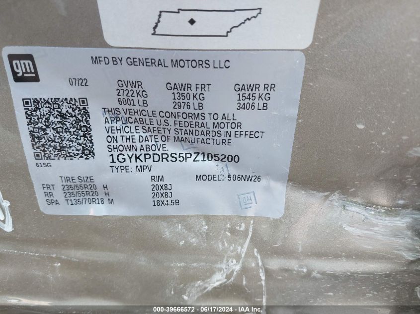 2023 Cadillac Xt6 Awd Premium Luxury VIN: 1GYKPDRS5PZ105200 Lot: 39666572