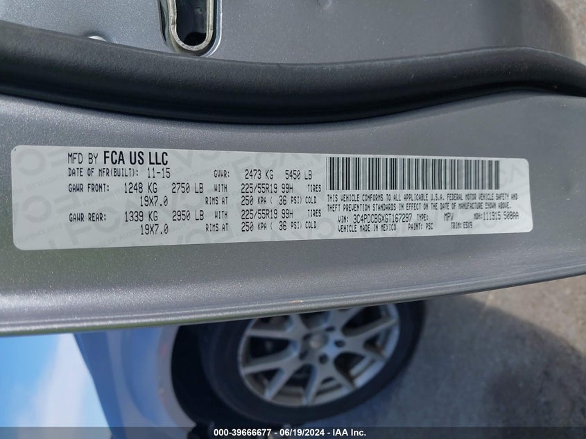 2016 Dodge Journey Sxt VIN: 3C4PDCBGXGT167297 Lot: 39666677