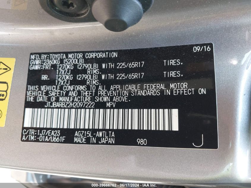 2017 Lexus Nx 200T VIN: JTJBARBZ2H2097222 Lot: 39666762