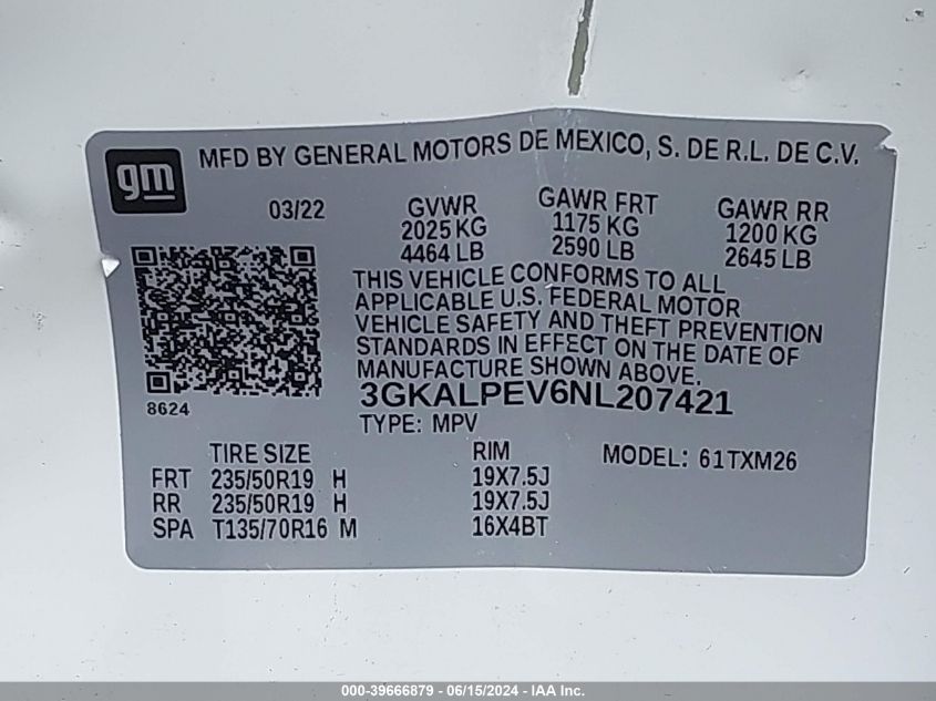 2022 GMC Terrain Fwd Slt VIN: 3GKALPEV6NL207421 Lot: 39666879