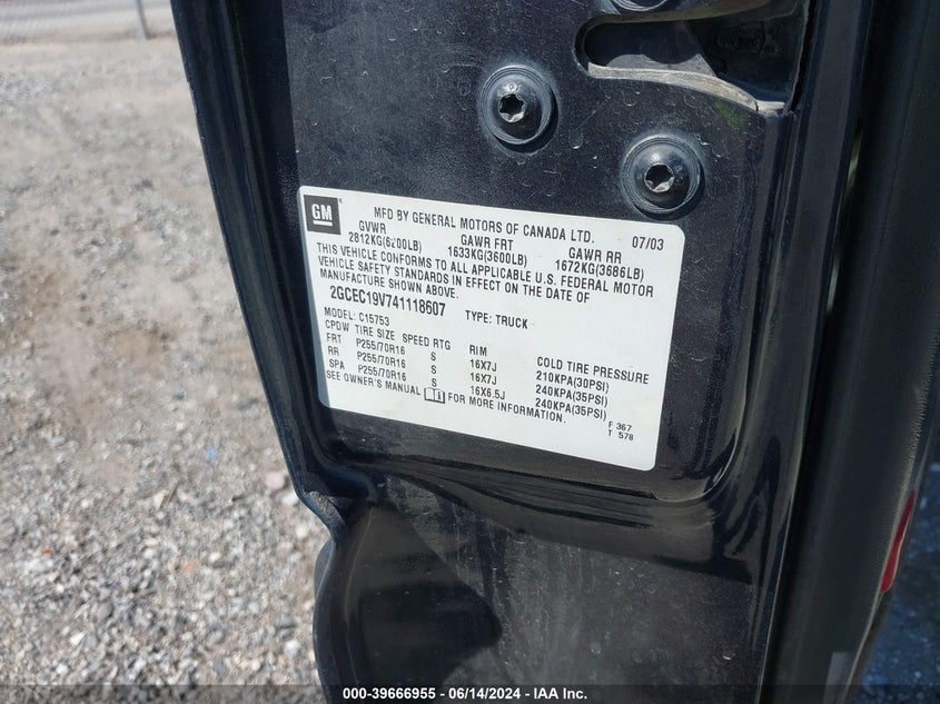 2004 Chevrolet Silverado 1500 Ls VIN: 2GCEC19V741118607 Lot: 39666955