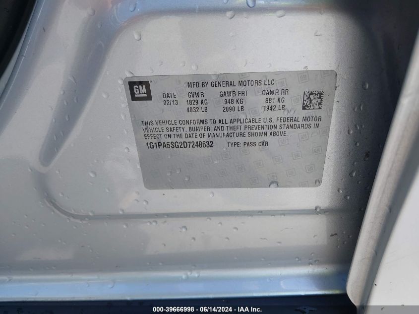 2013 Chevrolet Cruze Ls Auto VIN: 1G1PA5SG2D7248632 Lot: 39666998