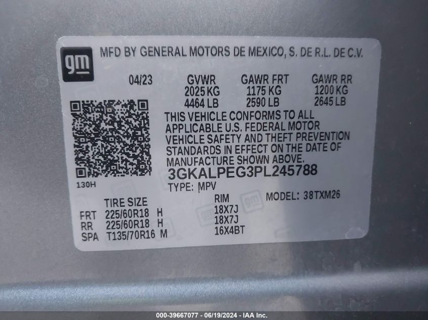 2023 GMC Terrain Slt VIN: 3GKALPEG3PL245788 Lot: 39667077