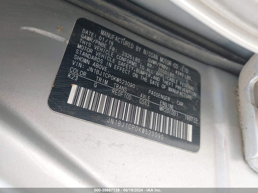 2019 Nissan Rogue Sport S VIN: JN1BJ1CP0KW523090 Lot: 39667139