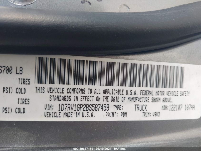 2011 Dodge Ram 1500 Limited VIN: 1D7RV1GP2BS587459 Lot: 39667156