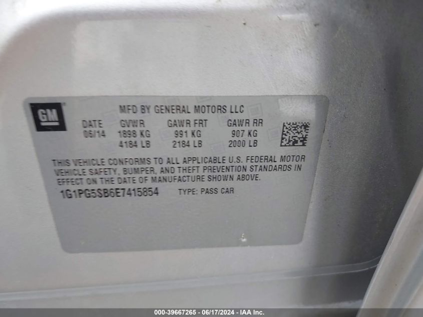 2014 Chevrolet Cruze Ltz VIN: 1G1PG5SB6E7415854 Lot: 39667265