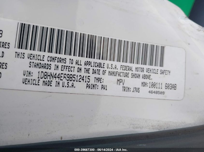 2009 Dodge Grand Caravan Se VIN: 1D8HN44E69B512415 Lot: 39667300