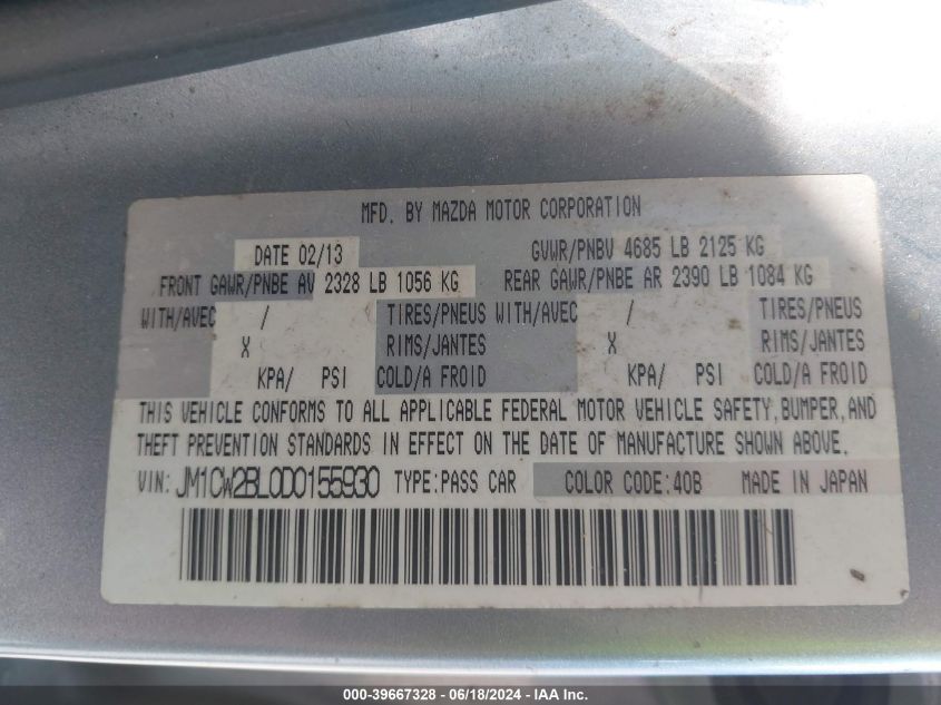 2013 Mazda Mazda5 Sport VIN: JM1CW2BL0D0155930 Lot: 39667328