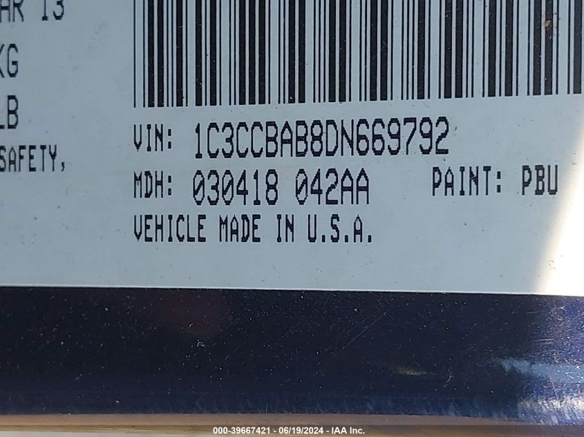 2013 CHRYSLER 200 LX - 1C3CCBAB8DN669792