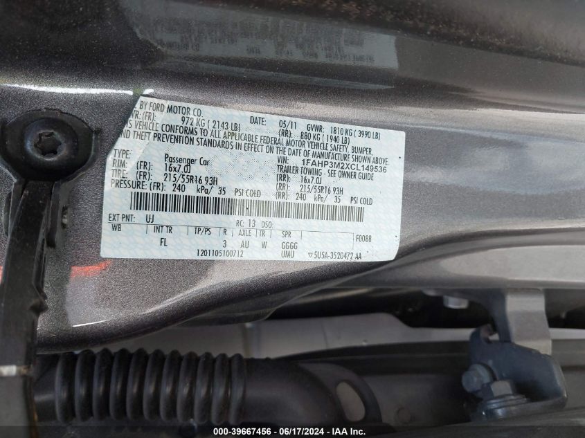 1FAHP3M2XCL149536 2012 Ford Focus Sel