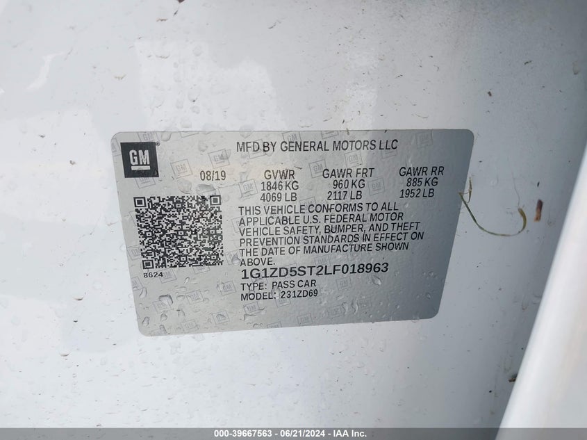 2020 Chevrolet Malibu Fwd Lt VIN: 1G1ZD5ST2LF018963 Lot: 39667563