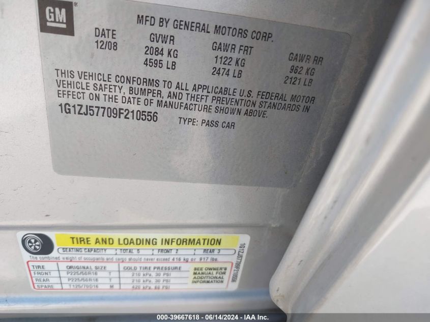 2009 Chevrolet Malibu Lt VIN: 1G1ZJ57709F210556 Lot: 39667618