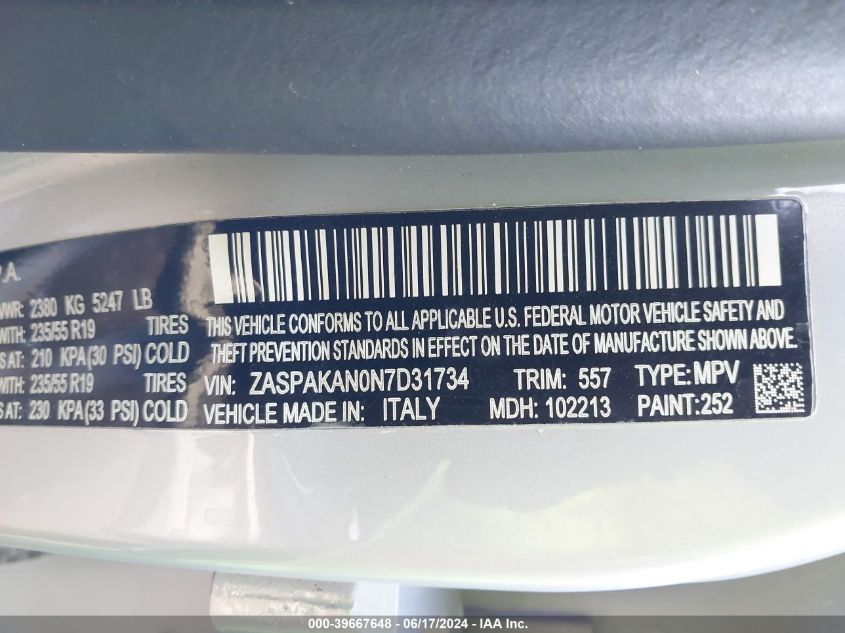 2022 Alfa Romeo Stelvio Sprint Awd VIN: ZASPAKAN0N7D31734 Lot: 39667648