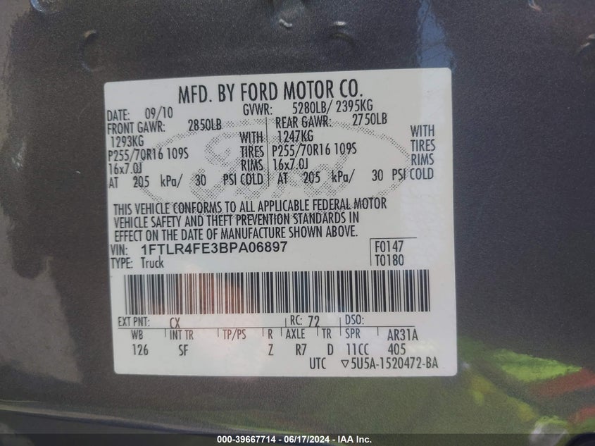 2011 Ford Ranger Super Cab VIN: 1FTLR4FE3BPA06897 Lot: 39667714