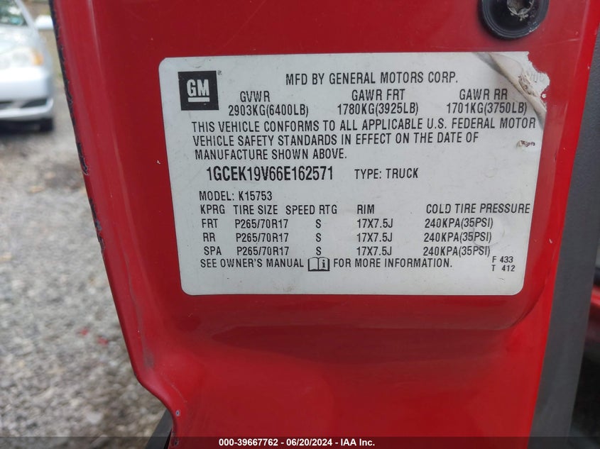 2006 Chevrolet Silverado 1500 K1500 VIN: 1GCEK19V66E162571 Lot: 39667762