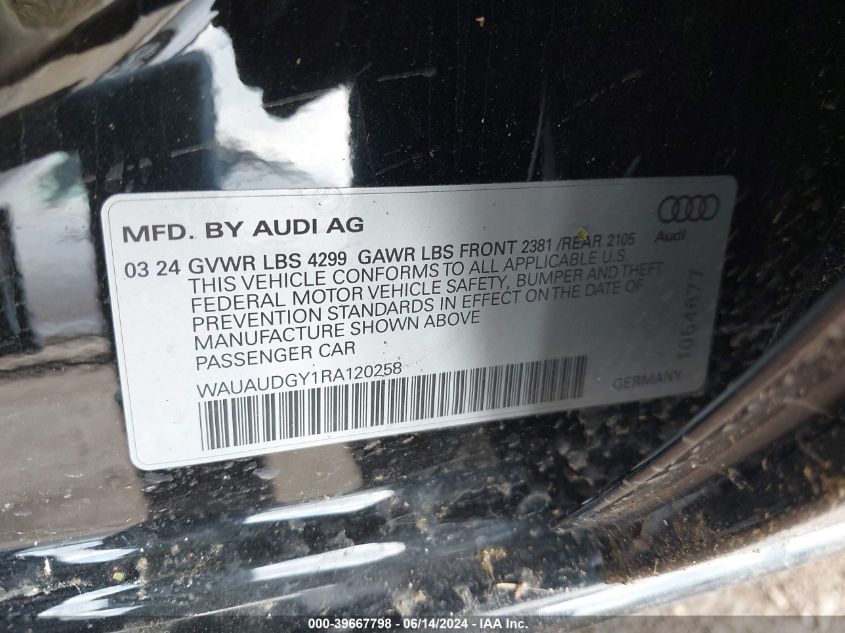 2024 Audi A3 Premium 40 Tfsi Front-Wheel Drive S Tronic VIN: WAUAUDGY1RA120258 Lot: 39667798