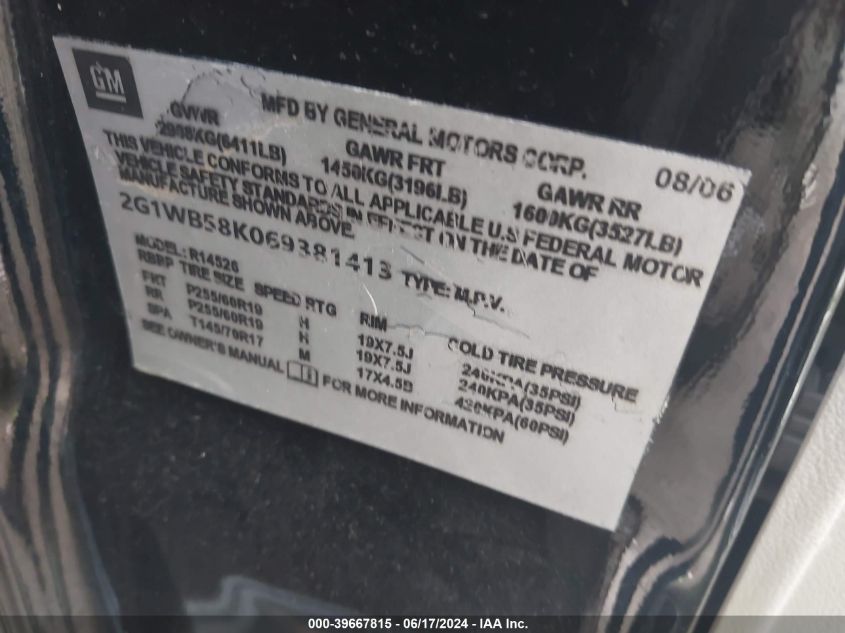 2006 Chevrolet Impala Ls VIN: 2G1WB58K069381413 Lot: 39667815