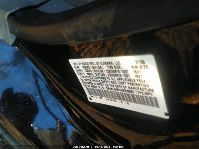 2010 Honda Odyssey Ex-L VIN: 5FNRL3H60AB005680 Lot: 39667912