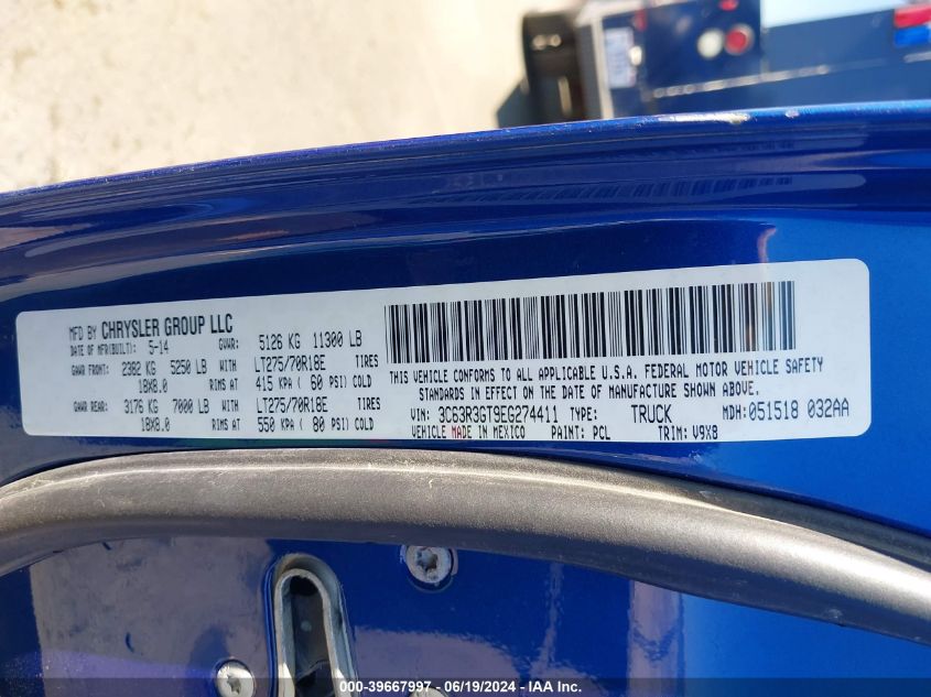 2014 Ram 3500 Tradesman VIN: 3C63R3GT9EG274411 Lot: 39667997