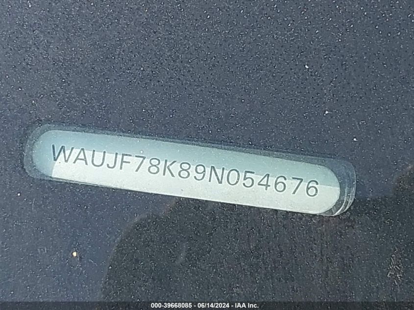 2009 Audi A4 2.0T Premium VIN: WAUJF78K89N054676 Lot: 39668085