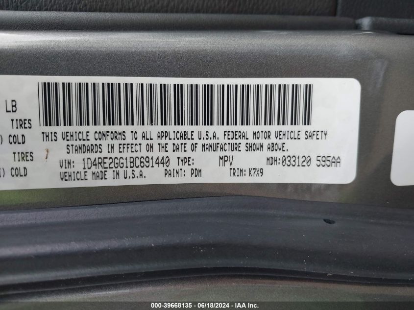 2011 Dodge Durango Express VIN: 1D4RE2GG1BC691440 Lot: 39668135