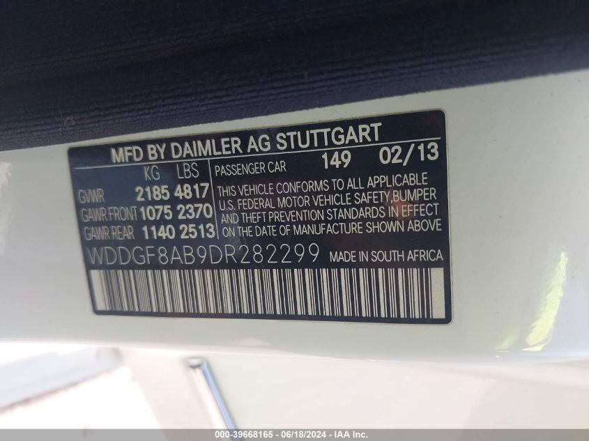 2013 Mercedes-Benz C 300 Luxury 4Matic/Sport 4Matic VIN: WDDGF8AB9DR282299 Lot: 39668165