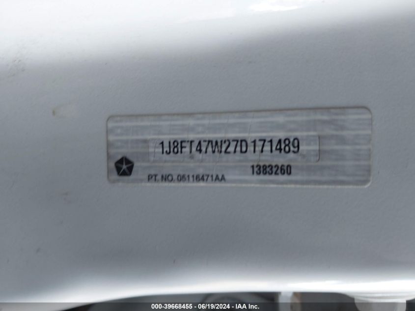2007 Jeep Compass Sport VIN: 1J8FT47W27D171489 Lot: 39668455