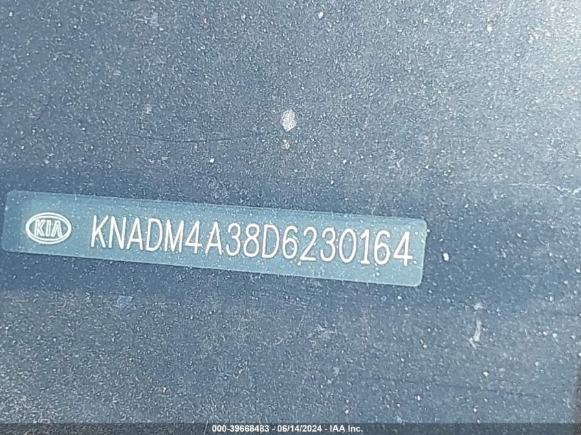 2013 Kia Rio Lx VIN: KNADM4A38D6230164 Lot: 39668483