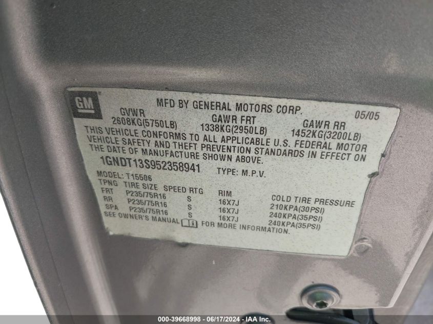 2009 GMC Envoy Slt VIN: 1GKDS43S592108278 Lot: 39668998