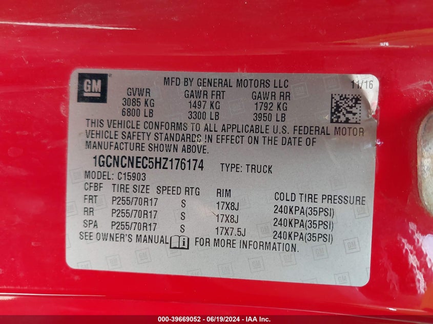 2017 CHEVROLET SILVERADO 1500 WT - 1GCNCNEC5HZ176174