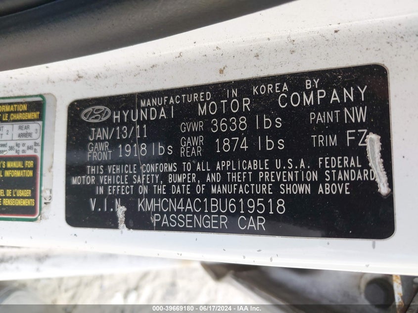 2011 Hyundai Accent Gls VIN: KMHCN4AC1BU619518 Lot: 39669180