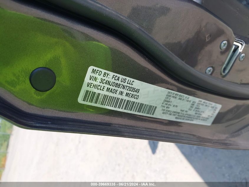 2022 Jeep Compass Latitude 4X4 VIN: 3C4NJDBB7NT203549 Lot: 39669335