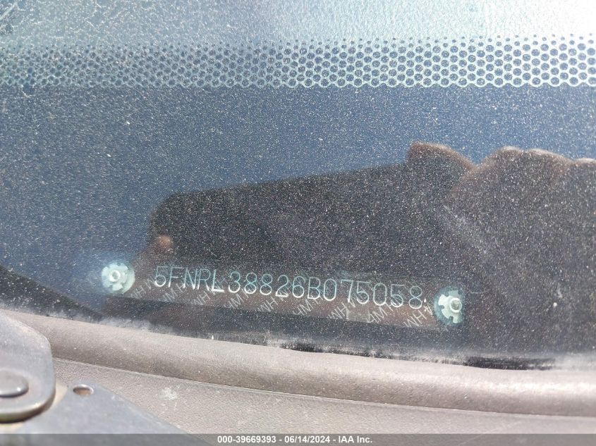 2006 Honda Odyssey Touring VIN: 5FNRL38826B075058 Lot: 39669393